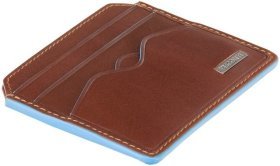 Тонкий коричневый картхолдер из натуральной кожи с синей окантовкой Visconti Louis 69123