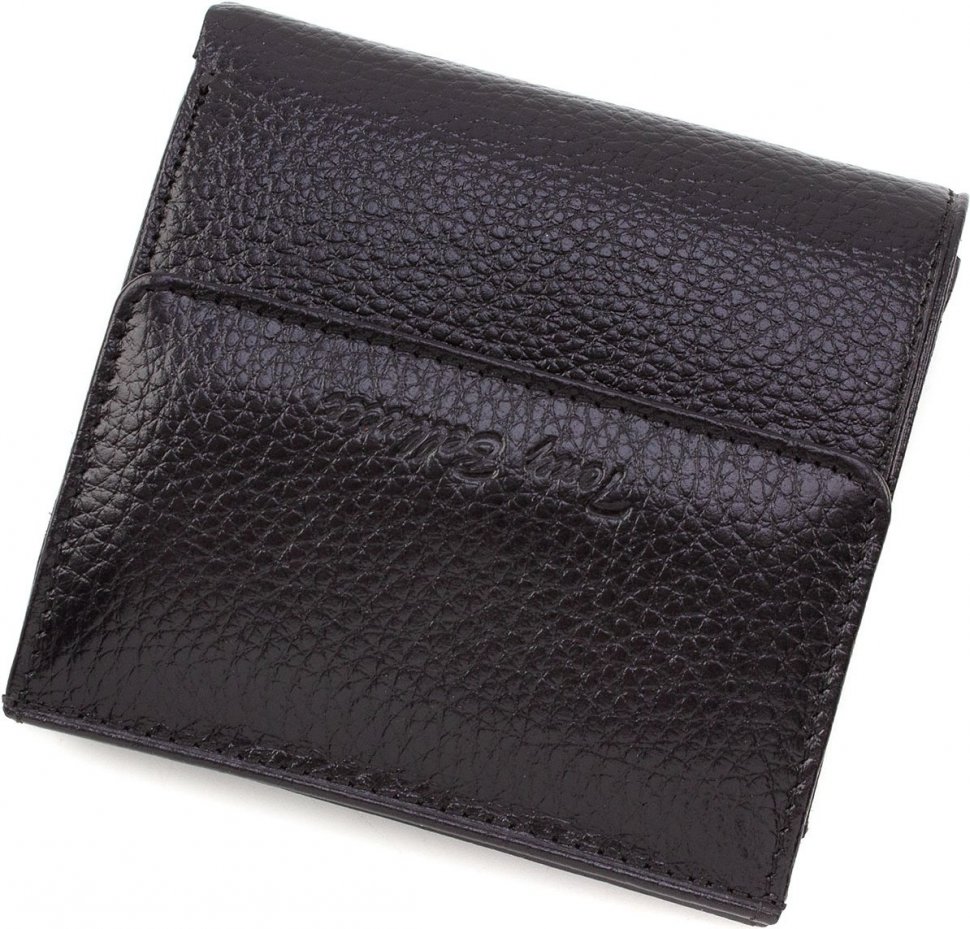 Чорний гаманець з натуральної шкіри на кнопці Tony Bellucci (12435)