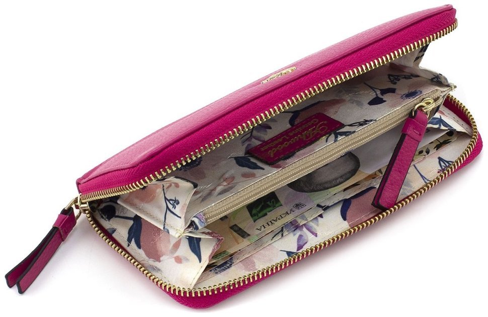 Жіночий шкіряний гаманець яскравого рожевого кольору на блискавці Ashwood 69623