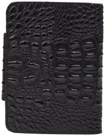 Вертикальный женский кошелек черного цвета из натуральной кожи с эффектом под крокодила Desisan 80224
