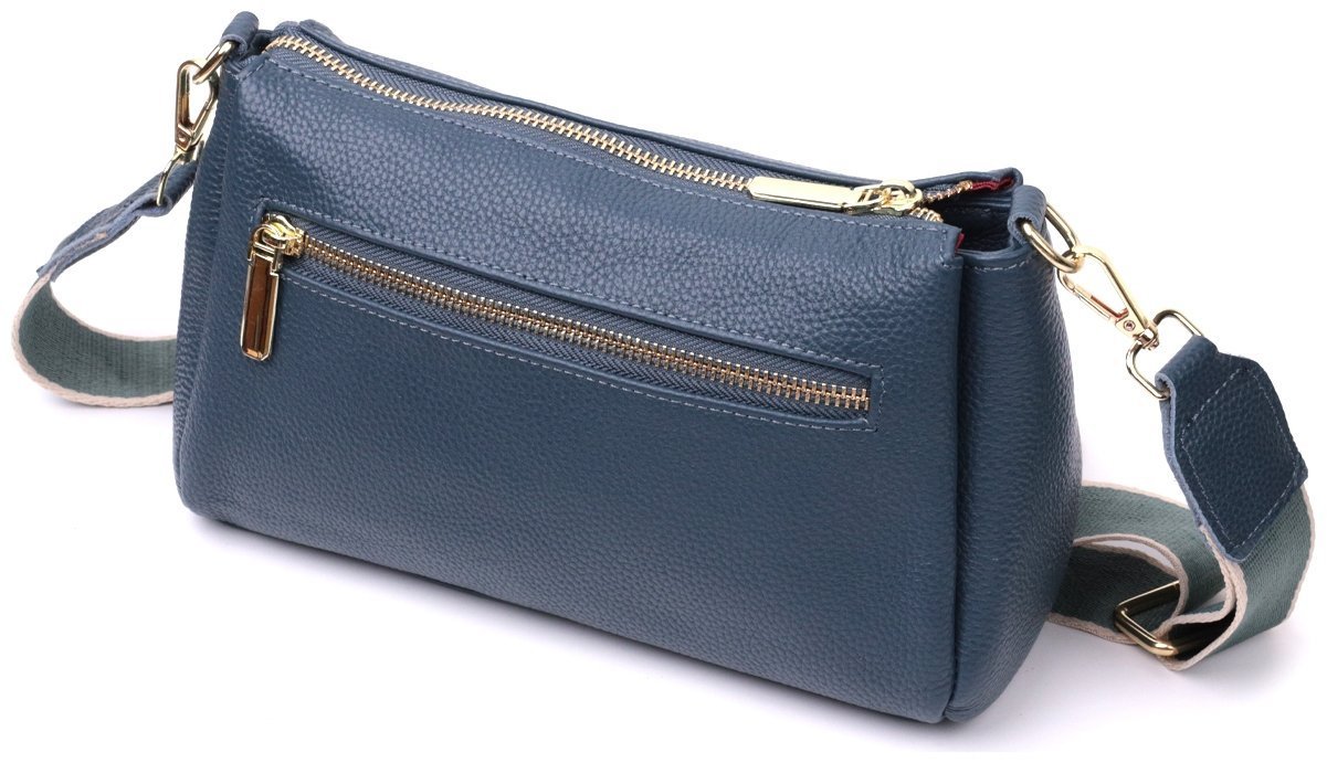 Женская горизонтальная сумка через плече из натуральной кожи синего цвета Vintage 2422287