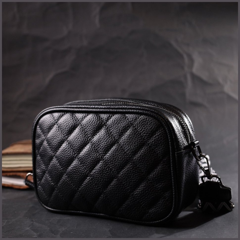 Черная женская сумка из натуральной стеганой кожи с плечевым ремешком Vintage 2422387