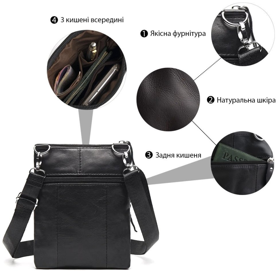 Шкіряна чоловіча маленька сумка через плече VINTAGE STYLE (14607) modnotak фото №12