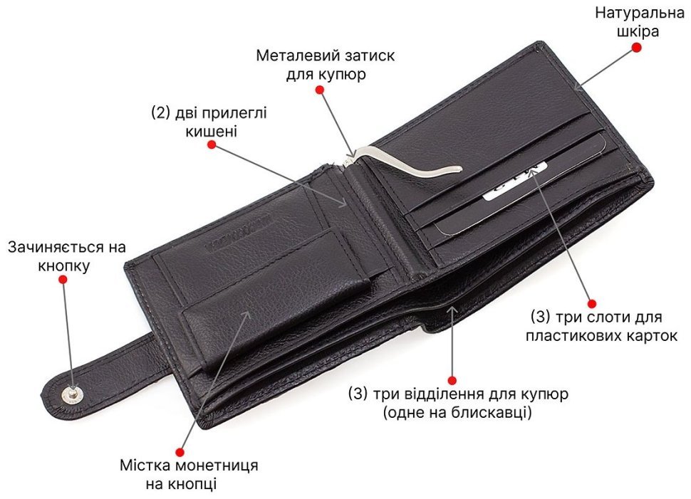 Чоловічий шкіряний портмоне класичного типу із затискачем для купюр Marco Coverna (21588) modnotak фото №4