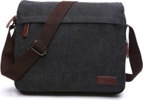 Чорна сумка-месенджер з текстилю з плечовим ременем Vintage (20088)