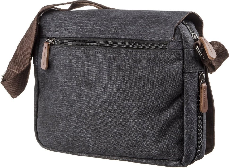 Черная сумка-мессенджер из текстиля с плечевым ремнем Vintage (20088) modnotak фото №3