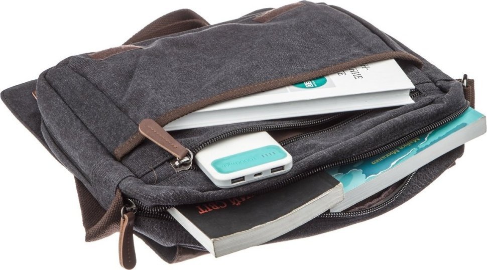 Черная сумка-мессенджер из текстиля с плечевым ремнем Vintage (20088) modnotak фото №4