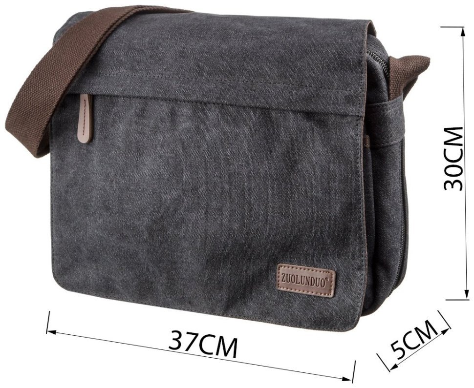 Черная сумка-мессенджер из текстиля с плечевым ремнем Vintage (20088) modnotak фото №6