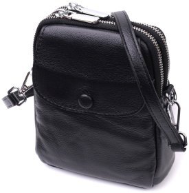 Компактна вертикальна жіноча сумка з натуральної шкіри Vintage 2422399 в чорному кольорі