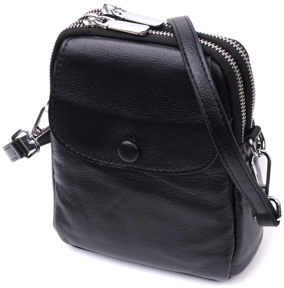 Компактна вертикальна жіноча сумка з натуральної шкіри Vintage 2422399 в чорному кольорі modnotak фото №1