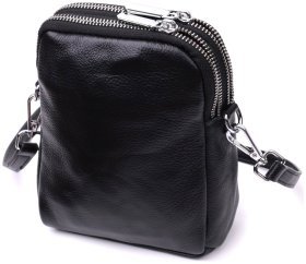 Компактна вертикальна жіноча сумка з натуральної шкіри Vintage 2422399 в чорному кольорі