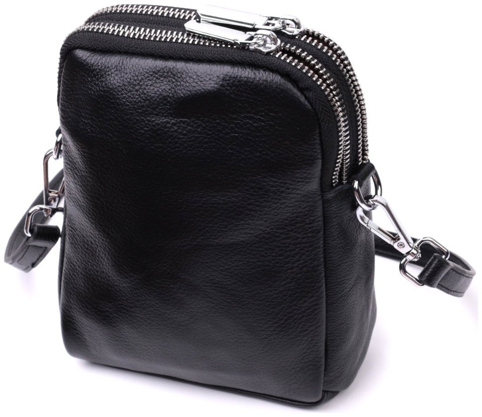 Компактна вертикальна жіноча сумка з натуральної шкіри Vintage 2422399 в чорному кольорі modnotak фото №2