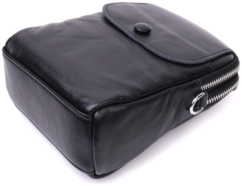 Компактна вертикальна жіноча сумка з натуральної шкіри Vintage 2422399 в чорному кольорі modnotak фото №3