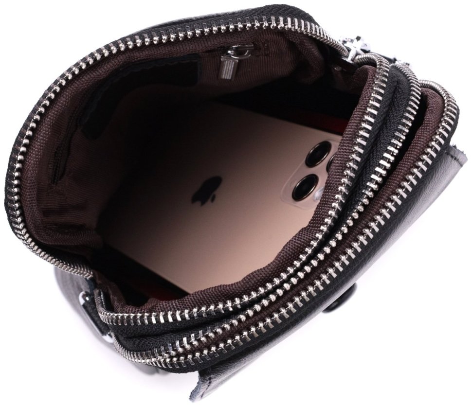 Компактна вертикальна жіноча сумка з натуральної шкіри Vintage 2422399 в чорному кольорі modnotak фото №6