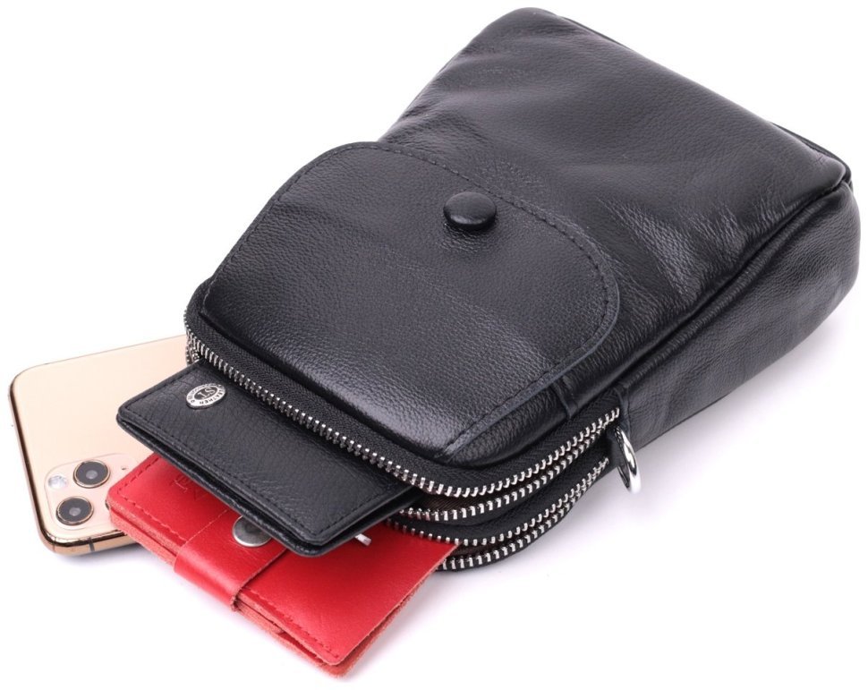 Компактна вертикальна жіноча сумка з натуральної шкіри Vintage 2422399 в чорному кольорі modnotak фото №7