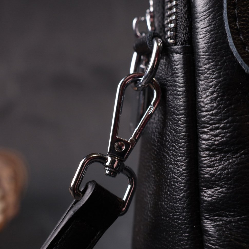 Компактна вертикальна жіноча сумка з натуральної шкіри Vintage 2422399 в чорному кольорі modnotak фото №10