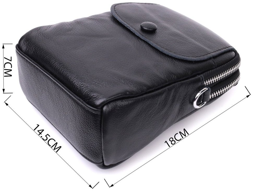 Компактна вертикальна жіноча сумка з натуральної шкіри Vintage 2422399 в чорному кольорі modnotak фото №11