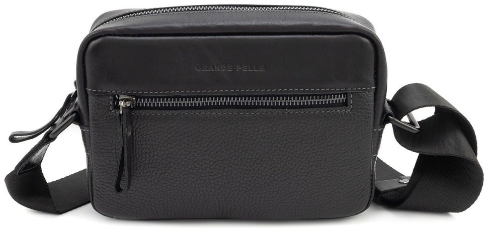 Кожаная мужская сумка кросс-боди горизонтальная Grande Pelle 102724 черная фото №4 Кожаная мужская сумка кросс-боди горизонтальная Grande Pelle 102724 черная modnotak фото №4