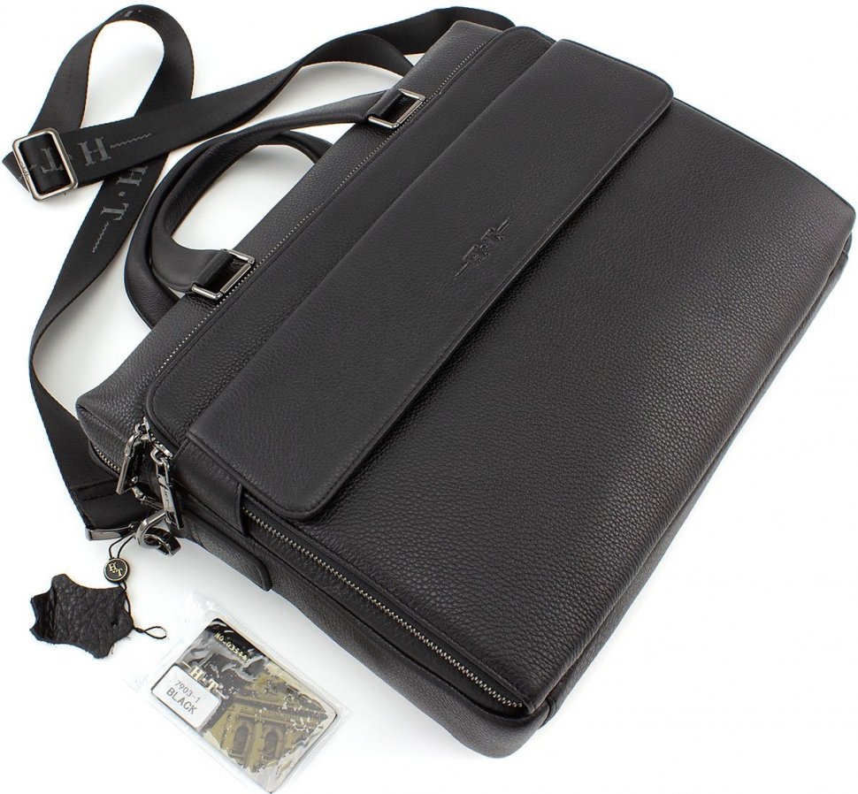 Фирменная деловая кожаная сумка под ноутбук с отделением для документов А4 – H.T. Leather Bag Collection (10207)