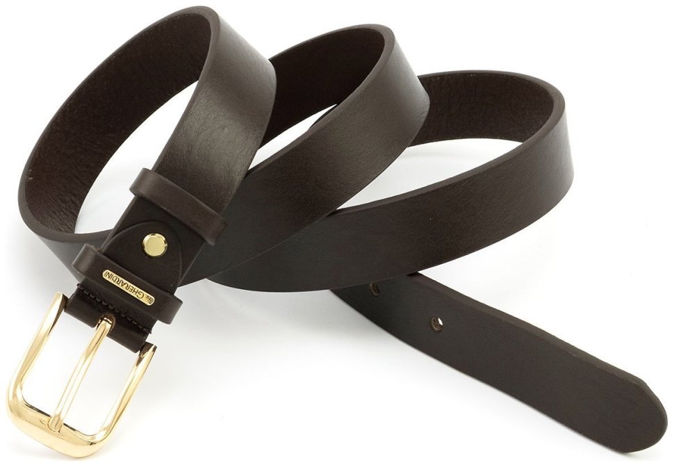 Жіночий ремінь з італійської шкіри із пряжкою золотого кольору Gherardini 30125 Коричневий фото №3 Жіночий ремінь з італійської шкіри із пряжкою золотого кольору Gherardini 30125 Коричневий modnotak фото №3