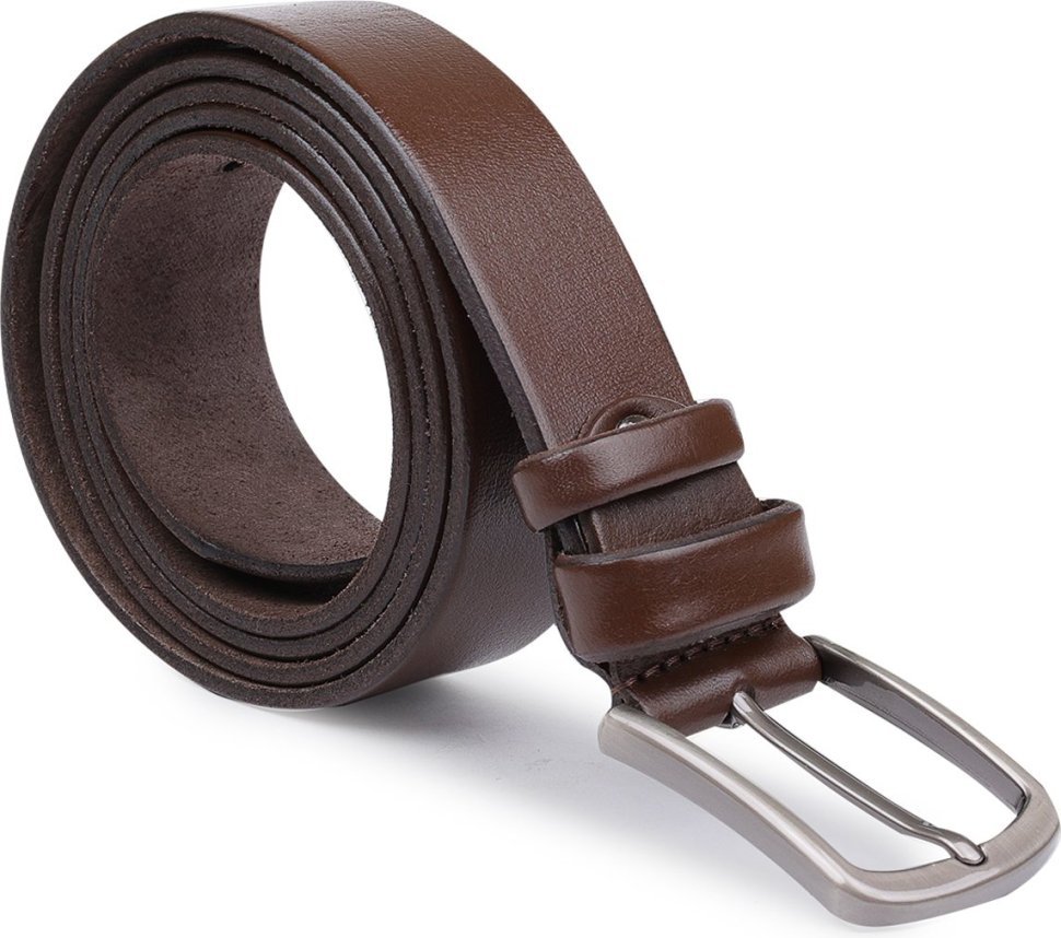Кожаный строгий мужской ремень под брюки коричневого цвета Vintage (2420717)