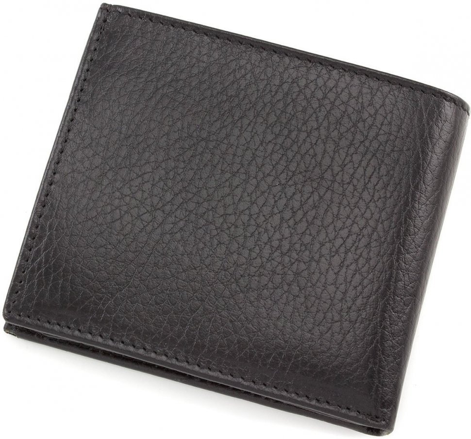 Компактне чоловіче портмоне з натуральної шкіри чорного кольору Bond Non (10631)