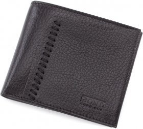 Компактное мужское портмоне из натуральной кожи черного цвета Bond Non (10631)