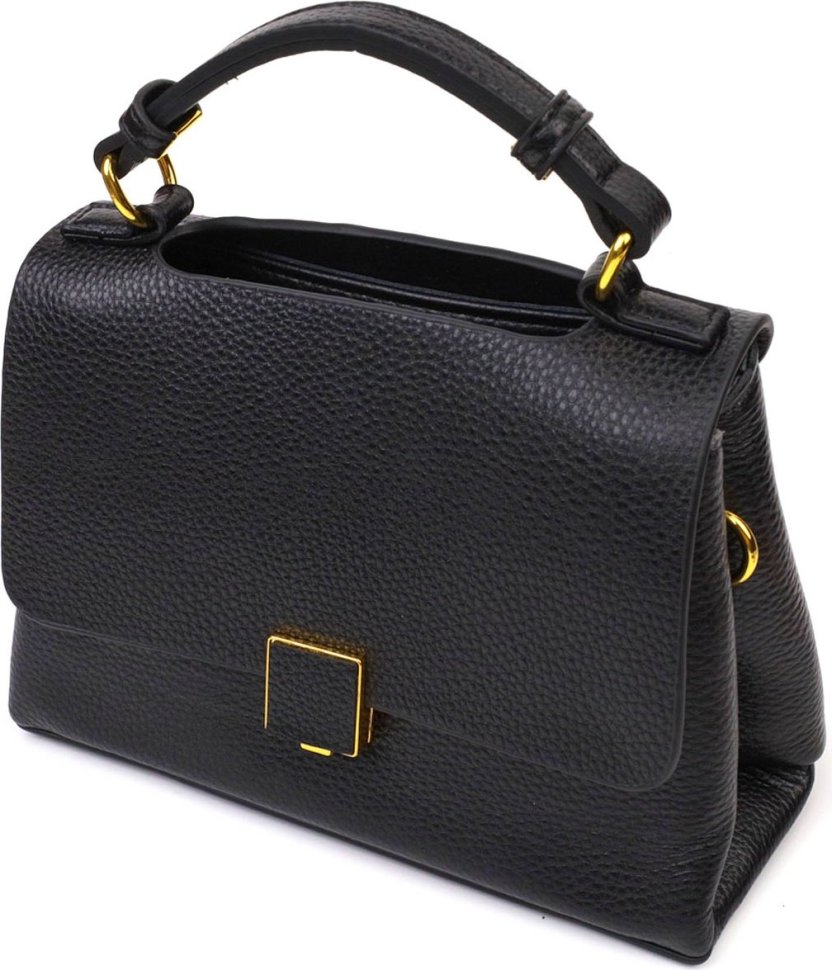 Комплектна жіноча сумка з натуральної шкіри чорного кольору з ручкою Vintage (2422074)