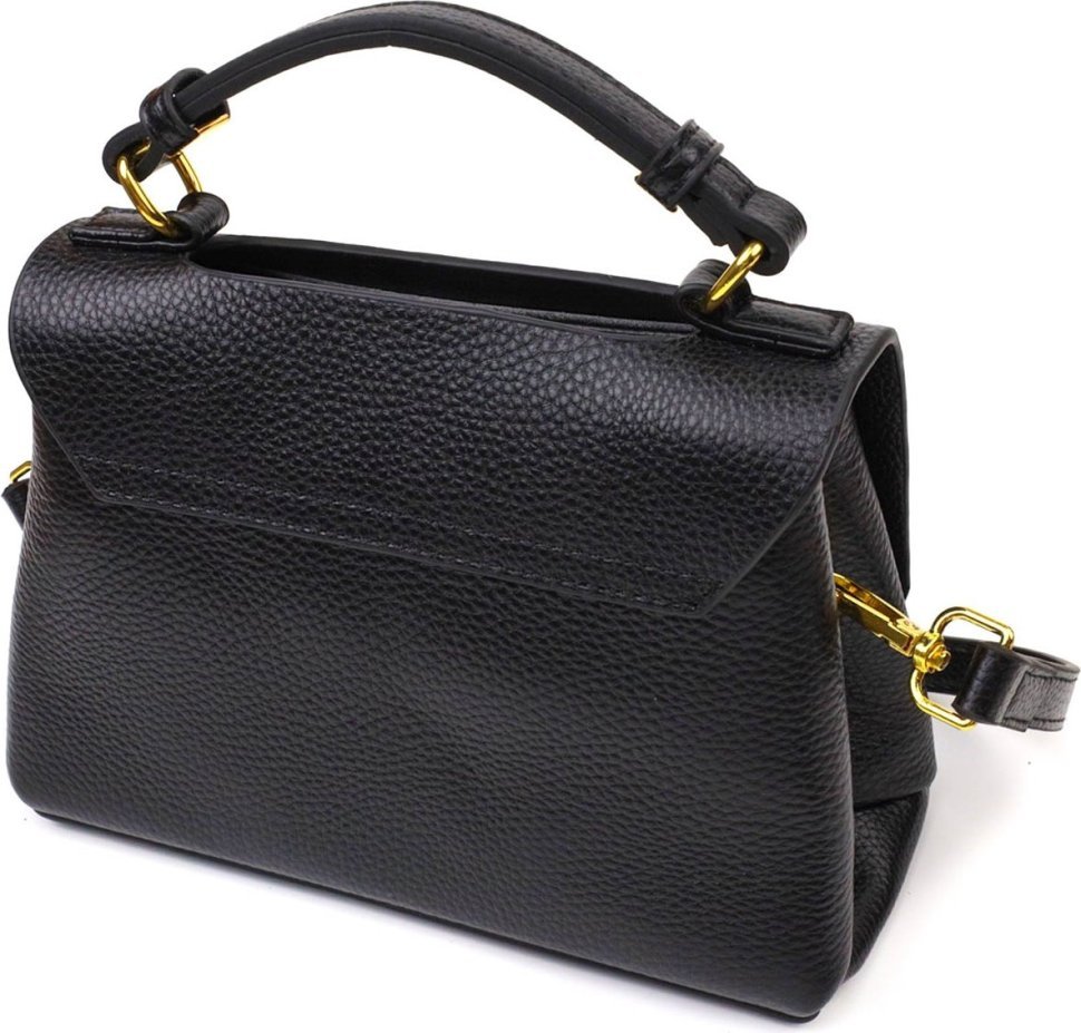 Женская компактная сумка из натуральной кожи черного цвета с ручкой Vintage (2422074)