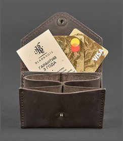 Темно-коричневый кожаный картхолдер на кнопке с мандалой BlankNote (12978)