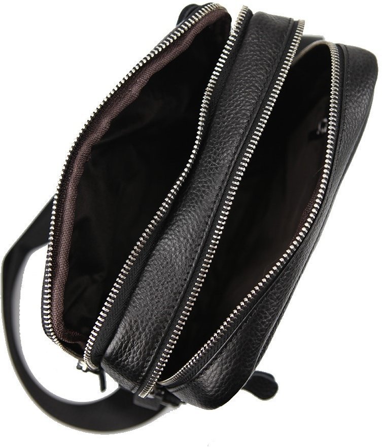 Чоловіча сумка-планшет чорного кольору з натуральної шкіри через плече Tiding Bag (15907)
