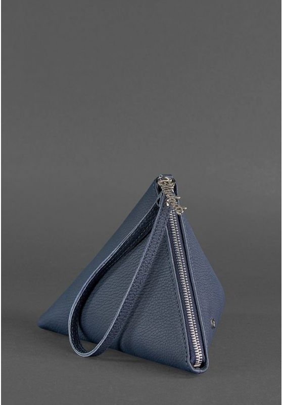 Темно-синяя кожаная сумка-косметичка на молниевой застежке BlankNote Пирамида (12718)