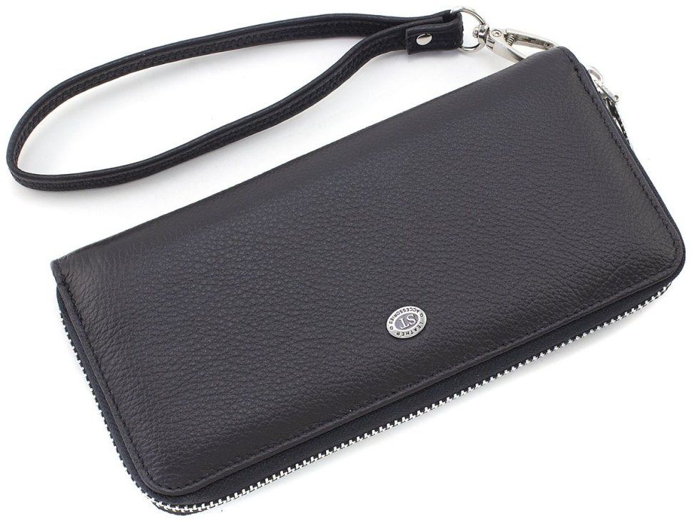 Чорний жіночий гаманець горизонтального типу із фактурної шкіри ST Leather 73824