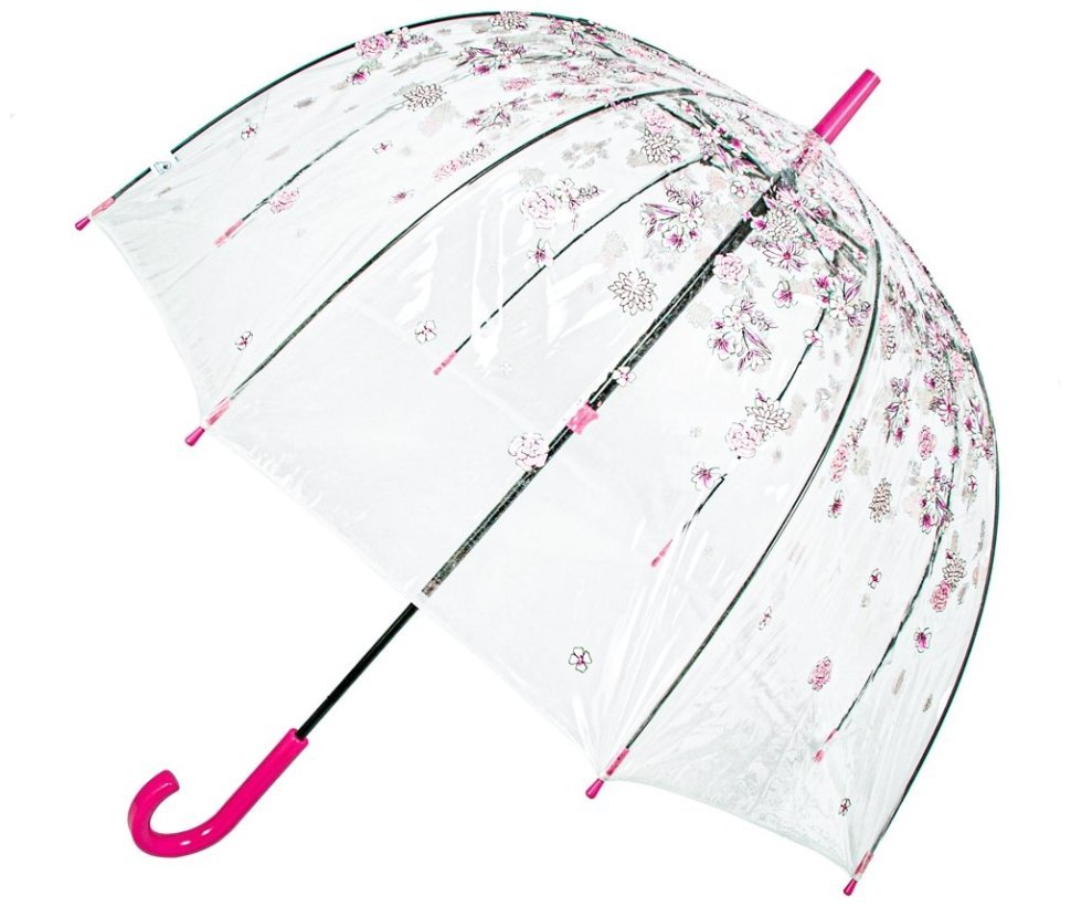 Зонт-трость женский Fulton L042 Birdcage-2 Sketchy Springs (прозрачный с принтом цветов) 93924 modnotak фото №1
