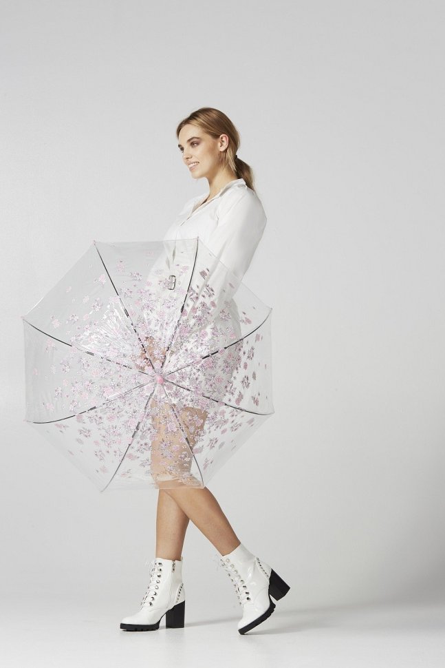 Зонт-трость женский Fulton L042 Birdcage-2 Sketchy Springs (прозрачный с принтом цветов) 93924 modnotak фото №3