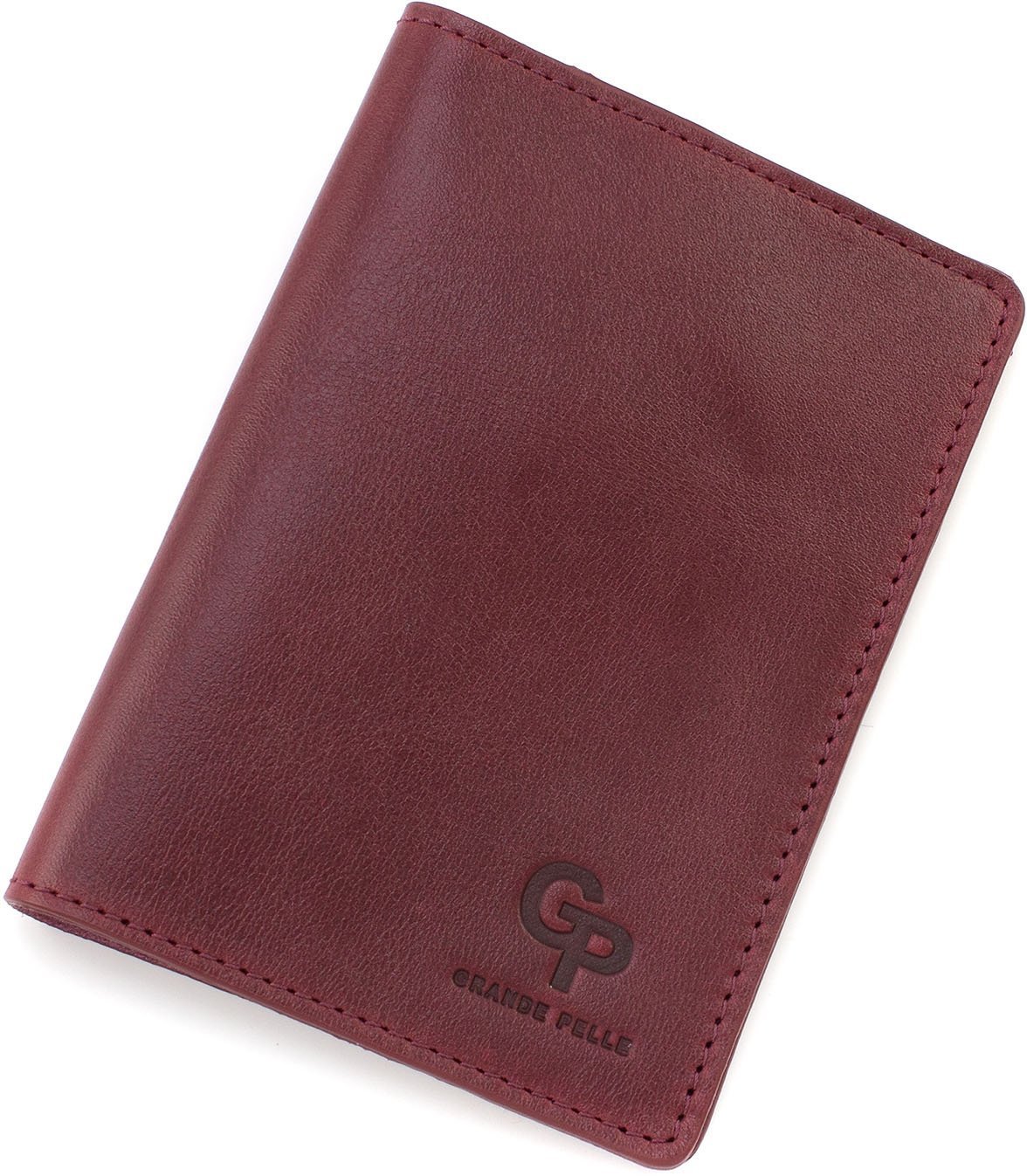 Кожаная женская обложка для паспорта бордового цвета Grande Pelle (21007)