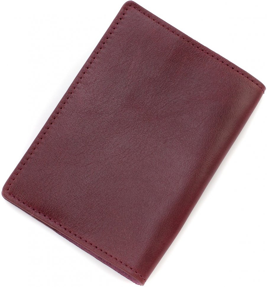 Кожаная женская обложка для паспорта бордового цвета Grande Pelle (21007)