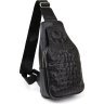 Чорна чоловіча сумка-рюкзак на груди зі шкірозамінника з фактурою під крокодила Vintage (20507) - 1