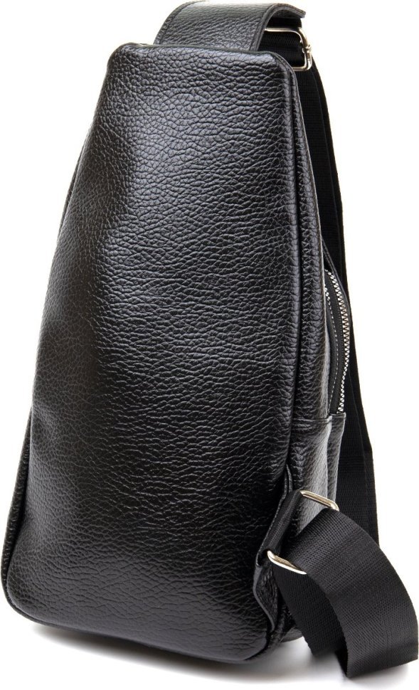 Чорна чоловіча сумка-рюкзак на груди зі шкірозамінника з фактурою під крокодила Vintage (20507)