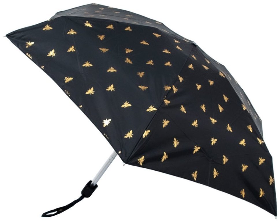 Зонт женский Fulton L501-041109 Tiny-2 Golden Bees (Форма купола круглая, черный с принтом золотых пчел) 94224 modnotak фото №1