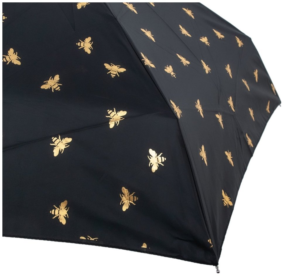 Зонт женский Fulton L501-041109 Tiny-2 Golden Bees (Форма купола круглая, черный с принтом золотых пчел) 94224 modnotak фото №11