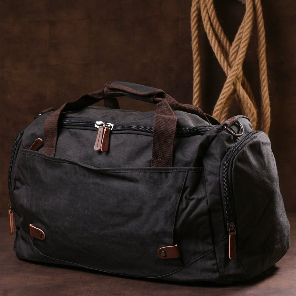 Текстильная дорожная сумка черного цвета Vintage (20136)