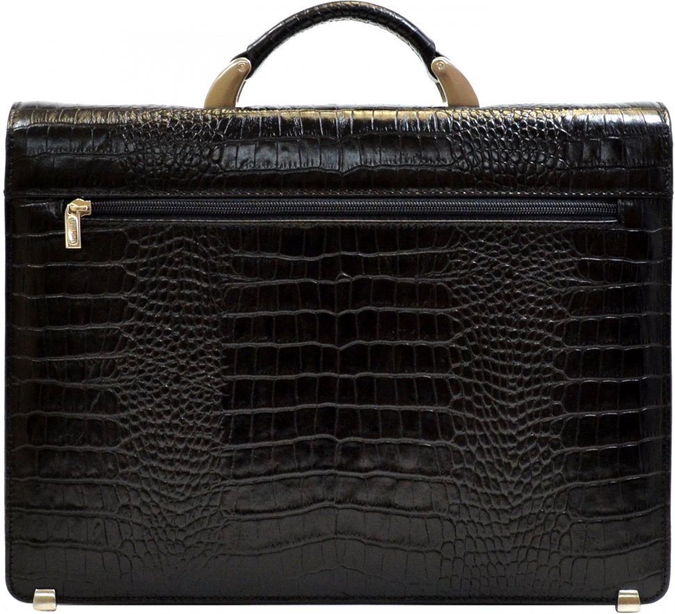 Черный мужской портфель из натуральной кожи под крокодила Desisan (19115)