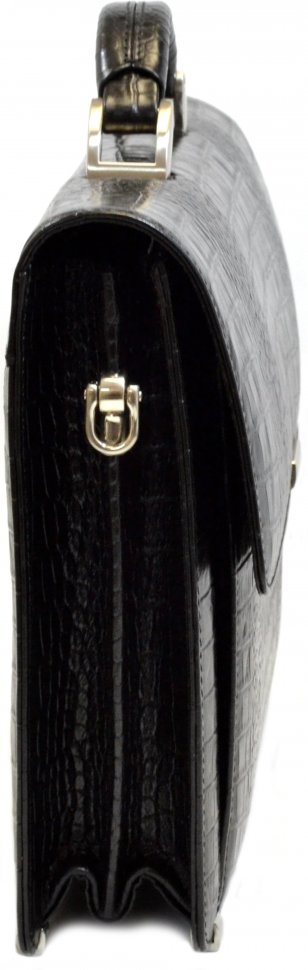 Чорний чоловічий портфель з натуральної шкіри під крокодила Desisan (19115)
