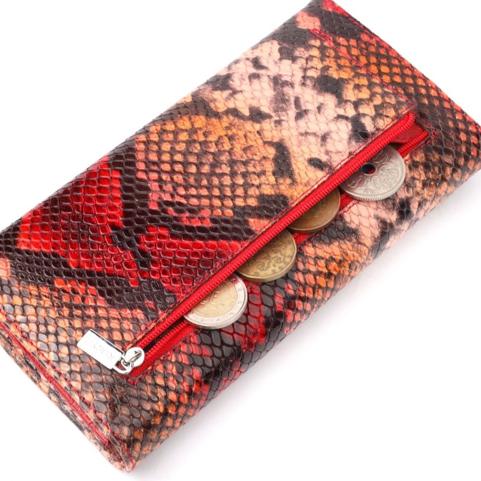 Разноцветный вместительный женский кошелек из натуральной кожи под змею KARYA (2421010)