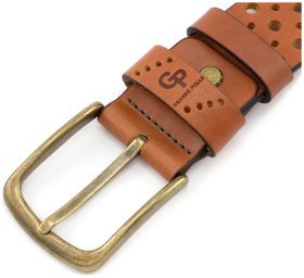 Ремень из итальянской кожи с золотистой пряжкой Grande Pelle (40333)