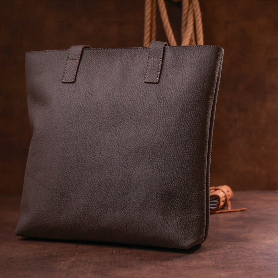 Кожаная коричневая женская сумка-шоппер большого размера Shvigel (16363)