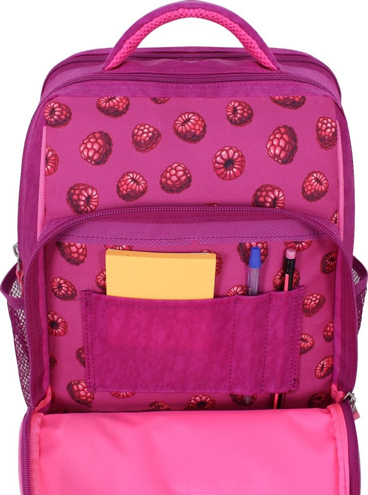 Школьный рюкзак для девочек из текстиля в малиновом цвете с принтом Bagland 55524