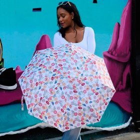 Женский зонт Fulton L354 Minilite-2 Cocktail Party (складной, механика, белого цвета с принтом зонтиков) 95524