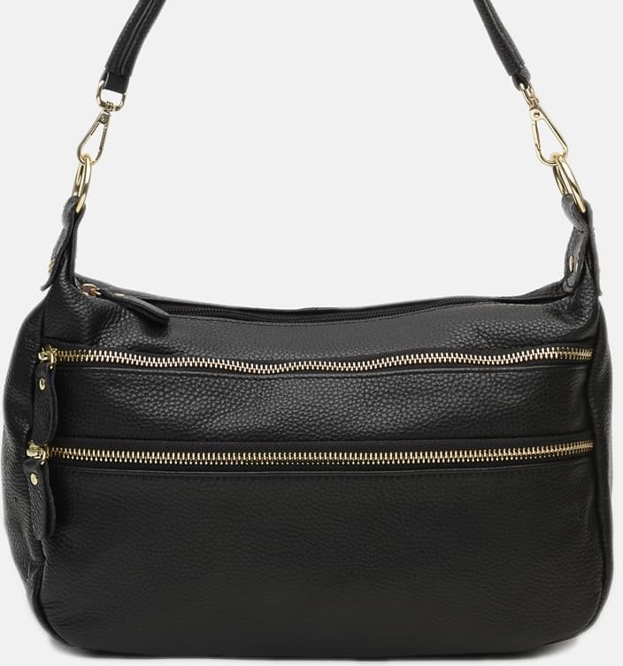 Шкіряна жіноча сумка чорного кольору з лямкою на плече Borsa Leather (21268)